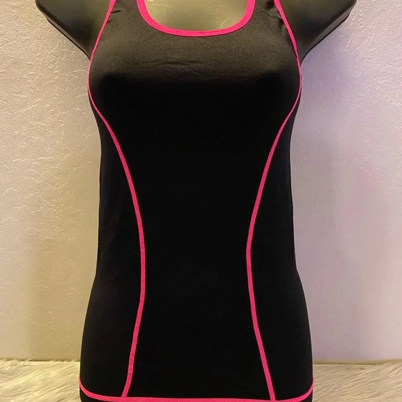 Splash Black and Pink Contrast Trim Stitched One Size Stretch Tank Top Athletic - Picture 10 of 15
